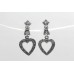 Earrings Silver 925 Sterling Dangle Drop Heart Women Black Marcasite Stones B419